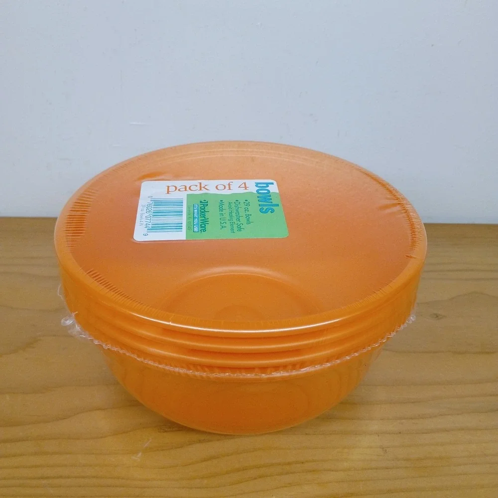 Vintage Packerware Orange Plastic Cereal Snack Bowls 6